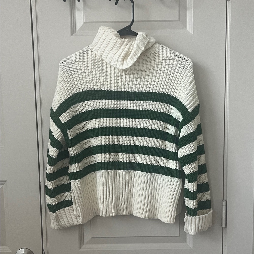 Madewell Striped Turtleneck Sweater in Green and Cream